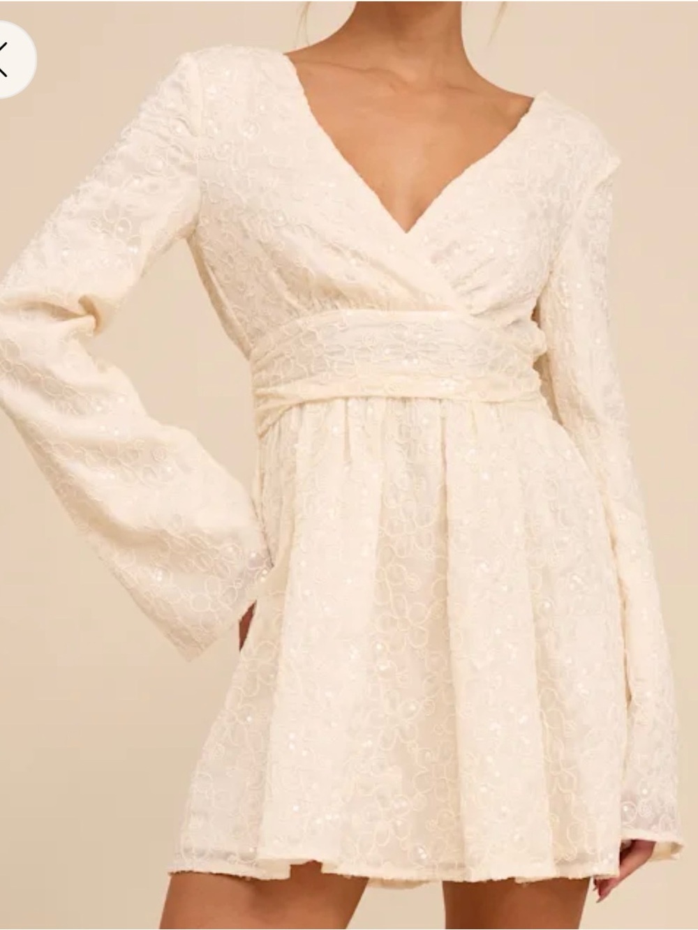Lulu's Ivory V-Neck Lace Sequin Mini Dress